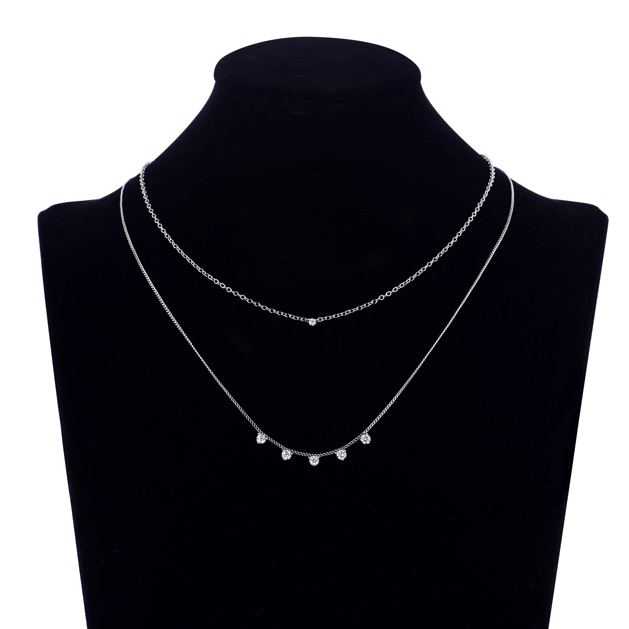 Fine Silver Plated Drop Double Necklace Set with Simulated Diamonds Adult