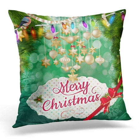 CMFUN Christmas Light and Snowflakes Merry Holidays Wish Design and Vintage Happy New Year Message 10 File Throw Pillow Case Pillow Cover Sofa Home Decor 16x16