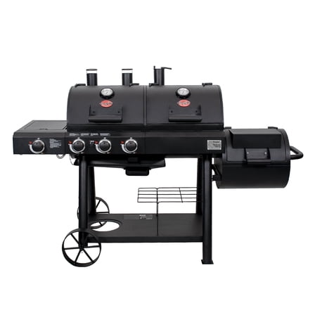 Char-Griller Texas Trio 4-Burner Dual Fuel Grill and Offset Smoker