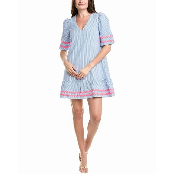 Sail to Sable womens  V-Neck Puff Sleeve Mini Dress, s, Blue