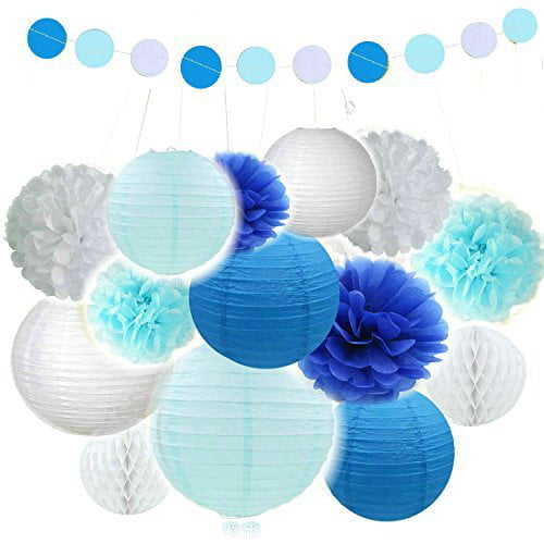 Bridal Shower Decor Purple Baby Shower Decoration Fascola 12 pcs White Purple Gold Tissue Paper Pom Pom Paper Lanterns Circle Paper Garland Mixed Package for Purple Themed Party Wedding Paper Garland