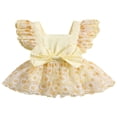 thumbnail image 1 of Barboteuse pour Bébés Filles, Justaucorps à Manches à Volants, Imprimé Floral, Robe en Tulle avec Nœud, Combinaison, 1 of 7