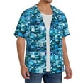 thumbnail image 4 of KLL Blue Kyanite Print Men's Shirt Short Sleeve Button Down Summer Cuba Beach Shirts- Medium, 4 of 7