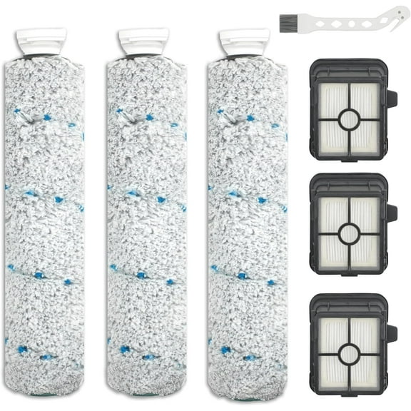 Bissell CrossWave Replacement Parts: 3 Brush Rolls 2787 & 3 Filters 1866 - Compatible with Max 2554, 2590, 2593, 2596 & HydroSteam 35151, 3515