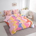 thumbnail image 3 of Manfei Modern Geometric 7pcs Bedding Comforter Set,Wave Lines Pattern Queen Bedding Sets,Colorful Striped Queen Sheet Sets For Girl Boys,Super Cozy Room Decor Reversible, 3 of 8