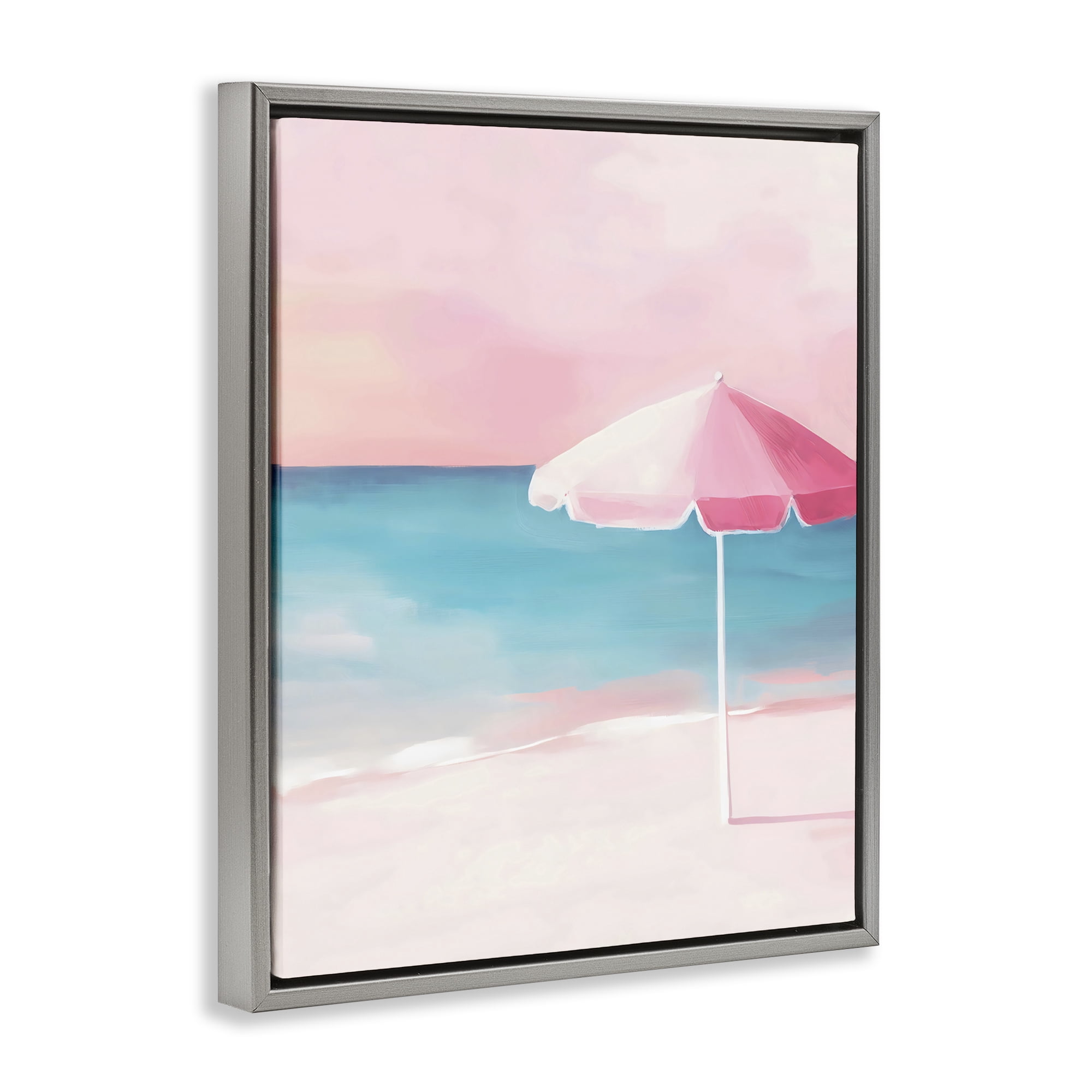Stupell Industries Serene Pink Beach Umbrella Gray Framed Floater Canvas Wall Art, design by The Prints Vibe