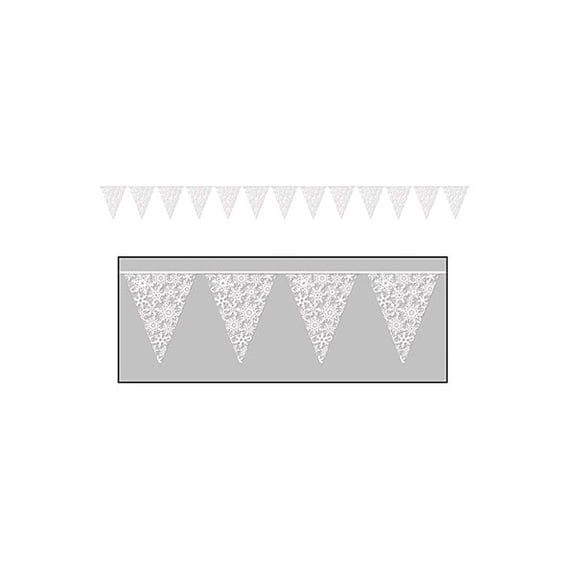 Club Pack of 12 White Snowflake Pennant Christmas Banners 2'