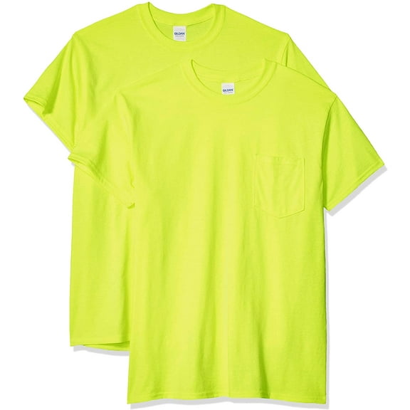 Gildan Mens Ultra Cotton T-Shirt with Pocket, Style G2300, 2-Pack Medium Safety Green