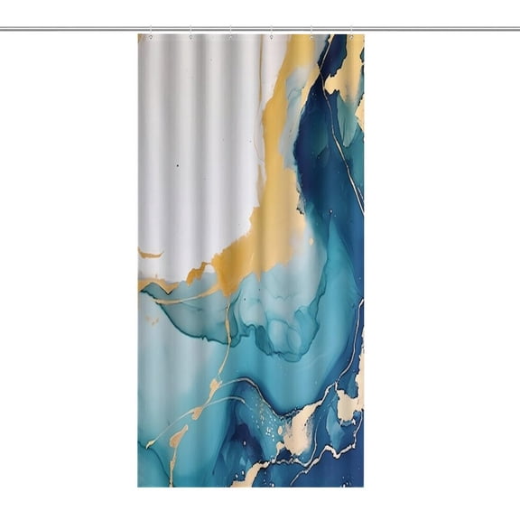 RKSupls Waterproof Shower Curtain, Gold Blue Fluid Abstract Polyester Shower Curtain with Hooks for Chic Elegant Home Bathtub Bathroom Decor Washable