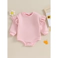 thumbnail image 2 of Infant Baby Girls Sweatshirt Jumpsuit Solid Color Round Neck Ruffled Long Sleeve Romper, 2 of 8