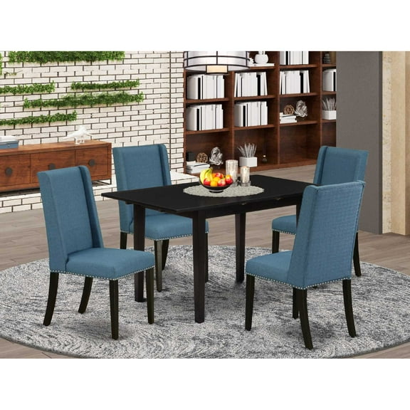 East West Furniture Norfolk 5-piece Wood Kitchen Table Set in Black