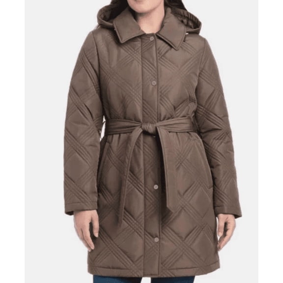 Jones New York Women's Belted Quilt Jacket Brown Medium