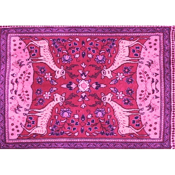 Ahgly Company Indoor Rectangle Animal Pink Traditional Area Rugs, 5' x 7'