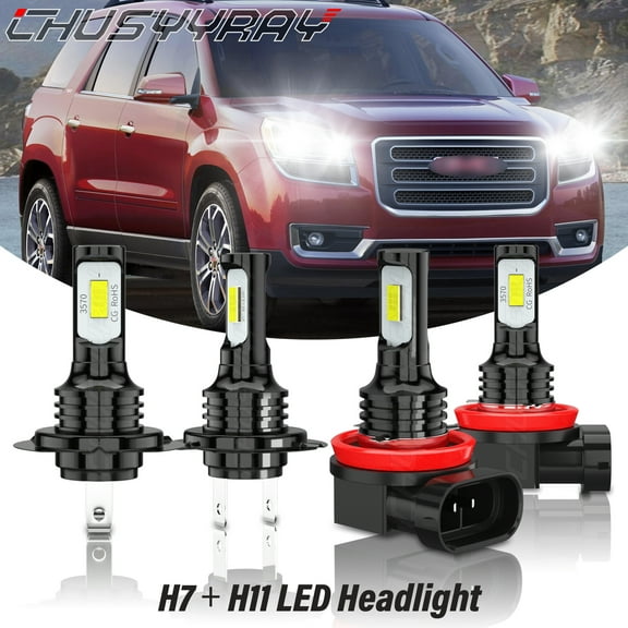 4x 6000K White H7 H11 LED Headlight Bulbs High Low Beam for GMC Acadia 2007 2008 2009 2010 2011 2012