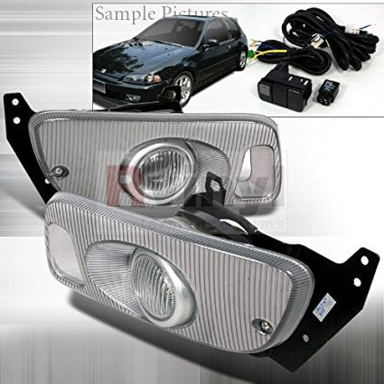 Spec-D Tuning OEM Style Fog Lights Honda Civic 1992 1993 1994 1995 Coupe - Clear 3D Carbon Fiber Pattern