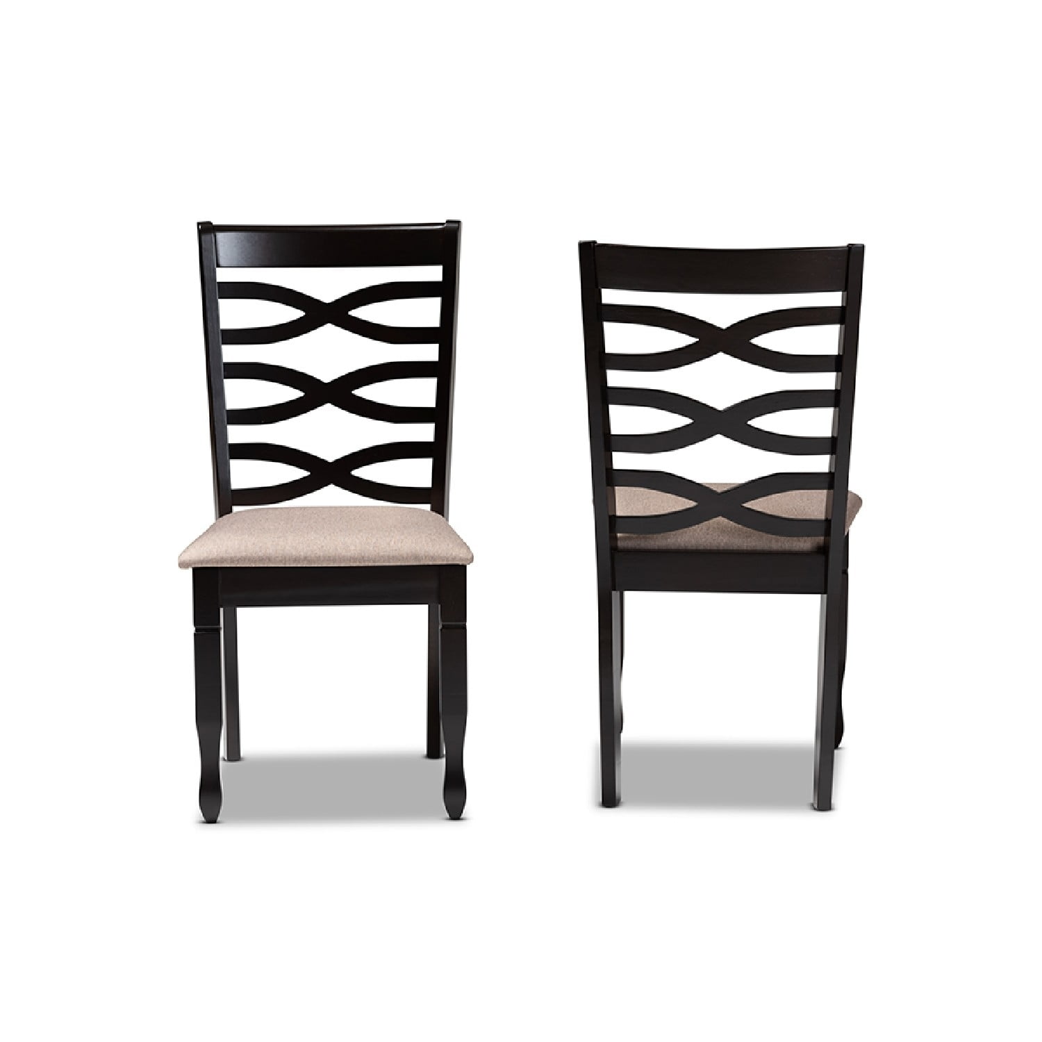 Baxton Studio Lanier Modern and Contemporary Sand Fabric Upholstered Dark Brown Finished 2-Piece Wood Dining Chair Set