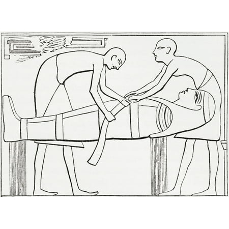 Ancient Egyptians swathing or wrapping bandages round a mummy From The Imperial Bible Dictionary published 1889