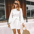 thumbnail image 4 of Women Elegant Square Neck Lantern Long Sleeve Mini Ruched Bodycon Dress Stretch Mesh Slim Party Cocktail Dresses White X-Large, 4 of 5
