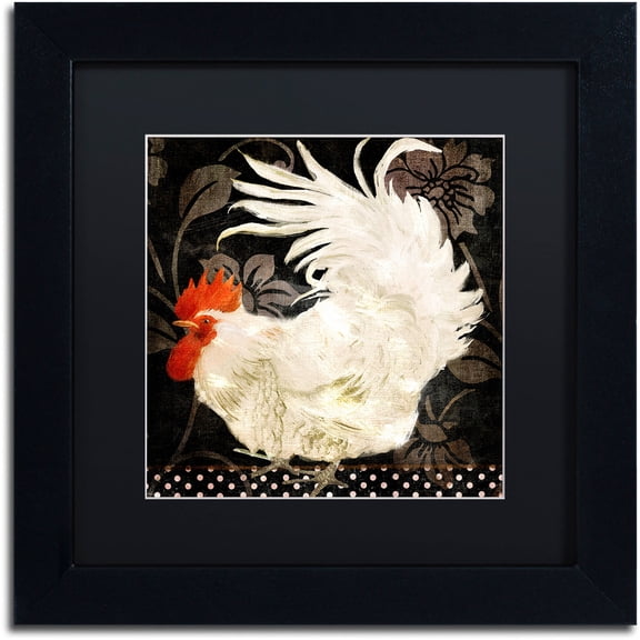 Trademark Fine Art "Rooster Damask I" Canvas Art by Color Bakery Black Matte, Black Frame