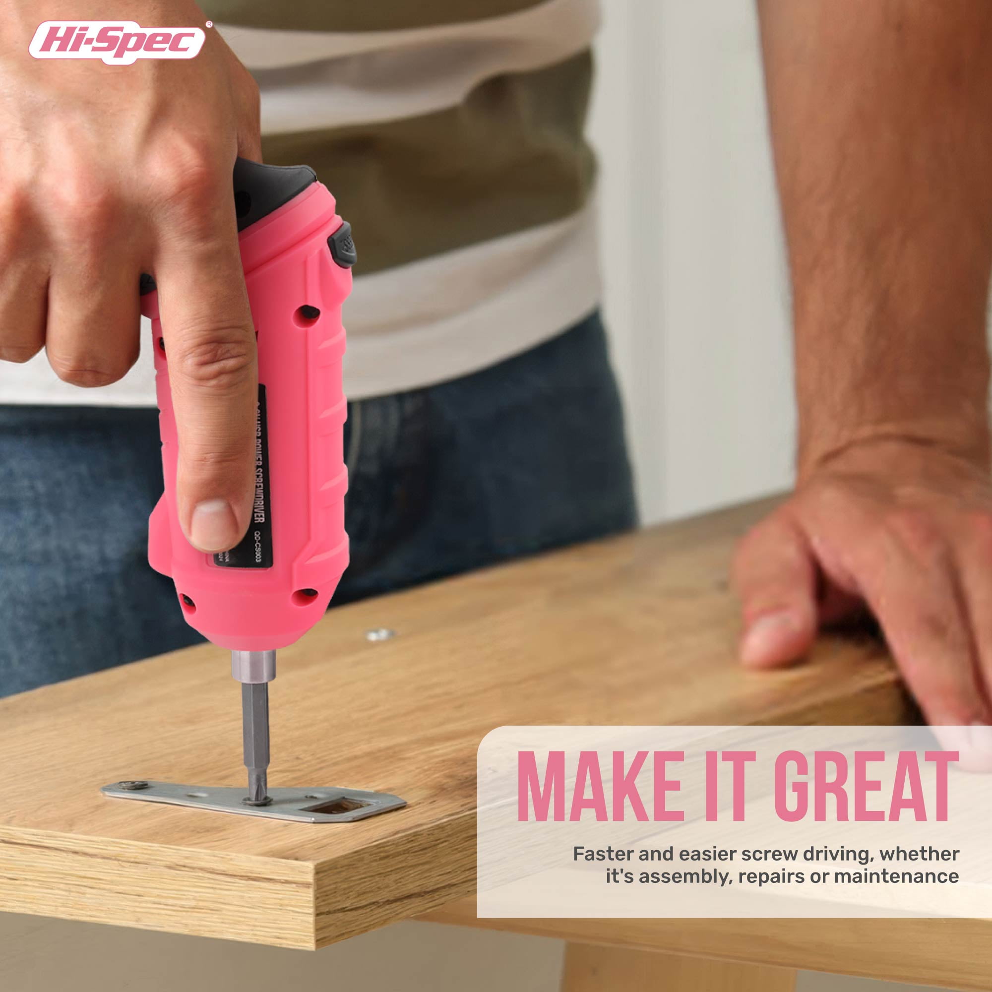 Hi-Spec 42pc Pink 4V USB Electric Power Driver & Household Womens Tool Kit. Cordless Power Screwdriver and Hand Tools in a Compact Box Case