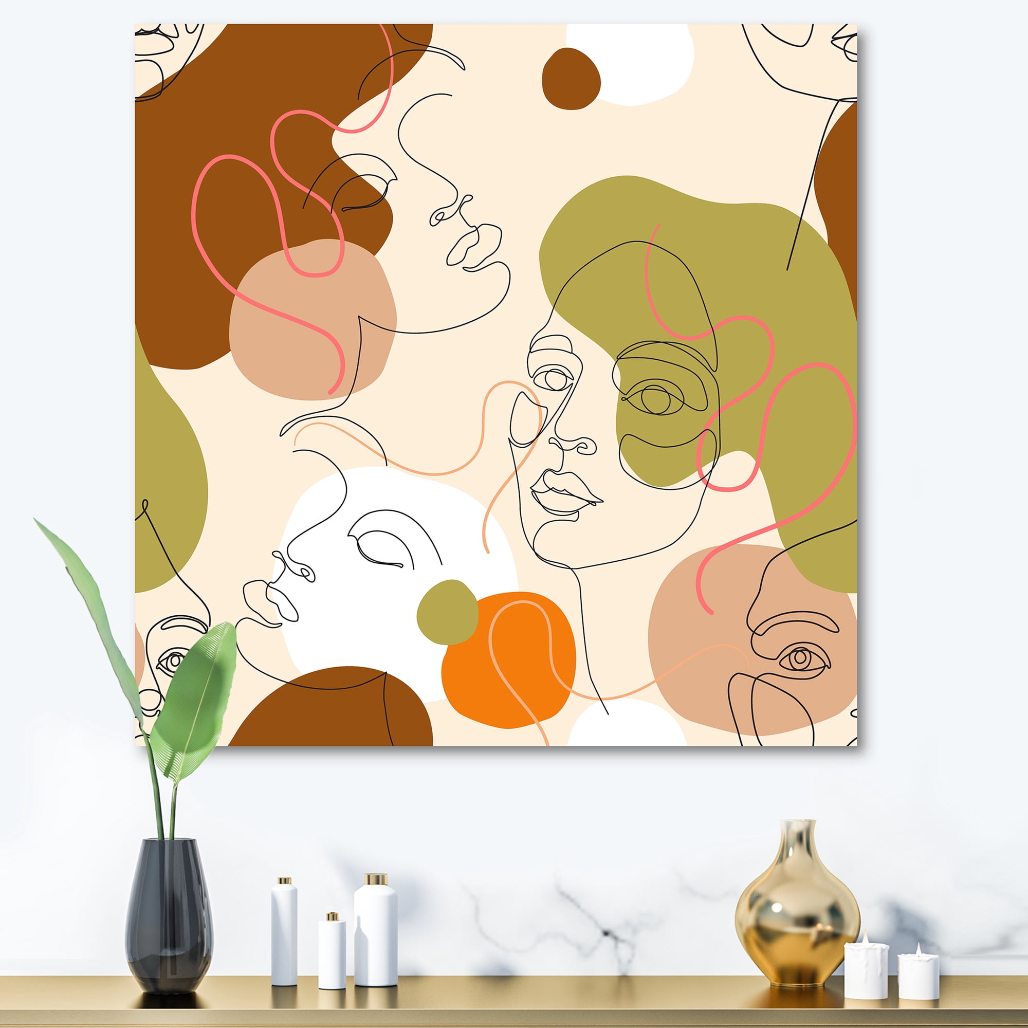 Designart ' One Line Portrait of Afro American Women VII ' Modern Canvas Wall Art Print