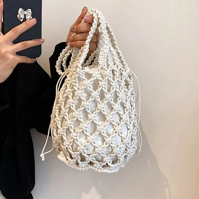 CHOK Summer Straw Bucket Bags For Women Handmade Drawstring Beach Shoulder Bags Raffia Rattan Woven Handbags Vacation Shopping Bags