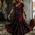 thumbnail image 2 of KICILVS Gothic Clothes For Women Tie Dye Rose And Spiderweb Print Flowing V Neck Long Maxi Dress Halloween Cosplay Gothic Party Dress, 2 of 5