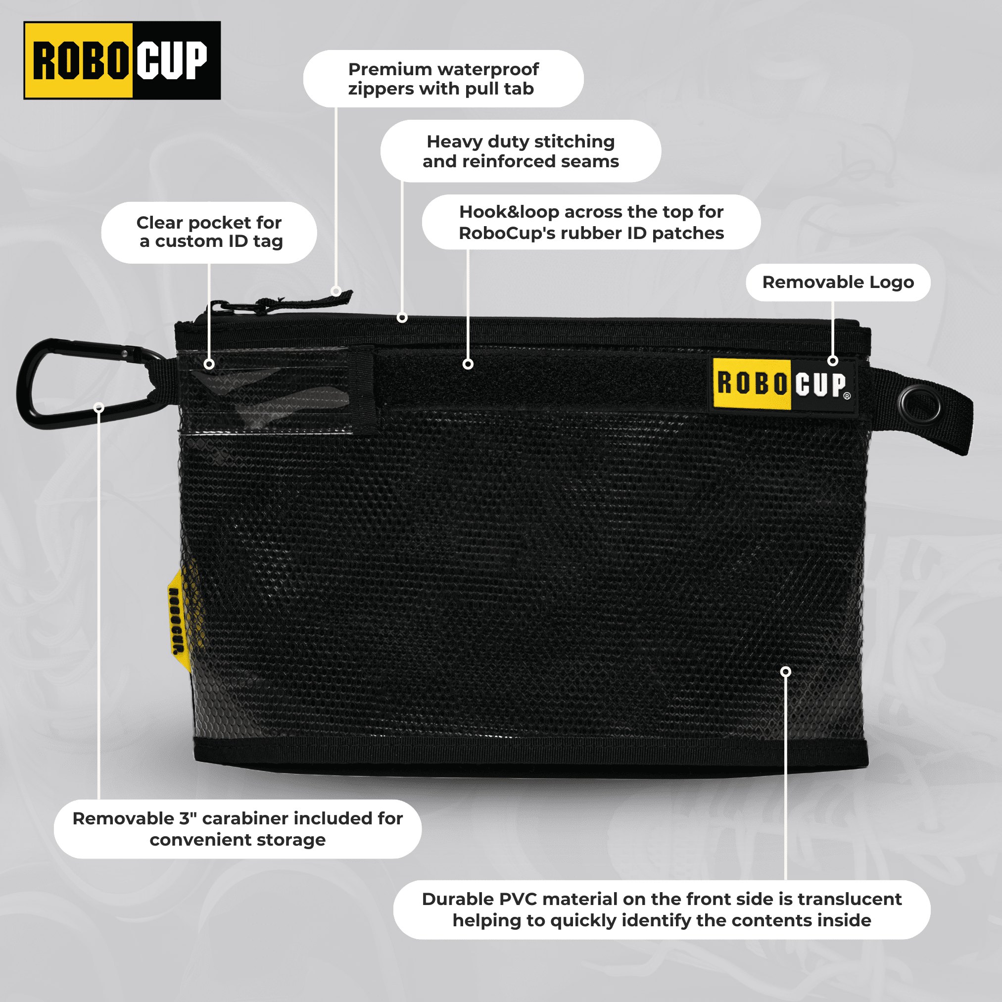 ROBOCUP Pro Zippered Storage Pouches, Large - Water-Resistant & Durable, Available Individually or Set of 3