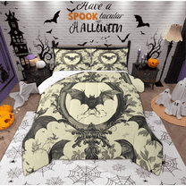 Manfei Gothic Black Bat Queen Comforter Set for Kids, Western Hippie Damask Bedding Sets, Leaf Plant Botanical Reversible Bedding Comforter Set, Breathable Home Decor, 3pcs