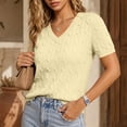 thumbnail image 7 of AHTJRT Women's Sweater Short Sleeve V Neck Lightweight Cable Knit Spring Summer Breathable Work Business Casual Pullover Tops Yellow L, 7 of 7
