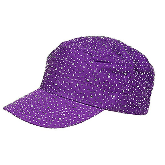 Military Cap w/ Clear Stones - Purple - HT-CAP00056PU