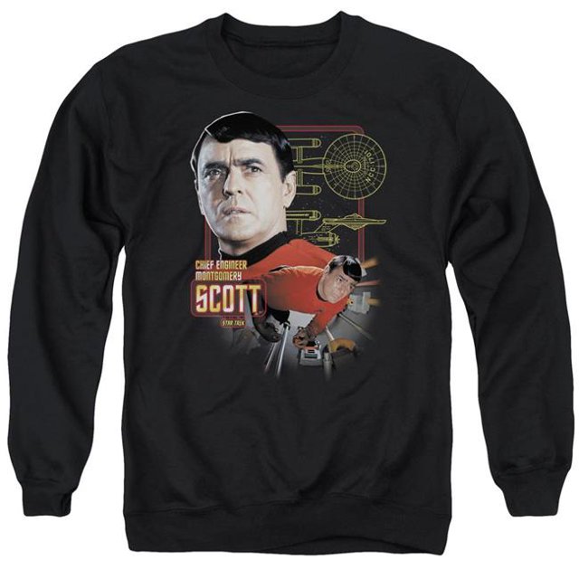 Star Trek & Chief Engineer Scott Chandail en Molleton Col Rond en Coton et Polyester pour Adulte, Noir - Petit
