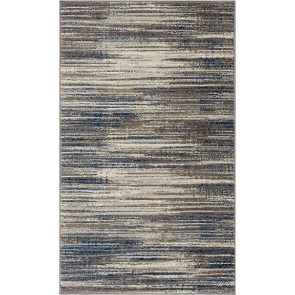 Mohawk Home Berwyn Washable Low Pile Stain and Fade Resistant Indoor Area Rug, Grey/Dark Blue, 3' 11" X 6'