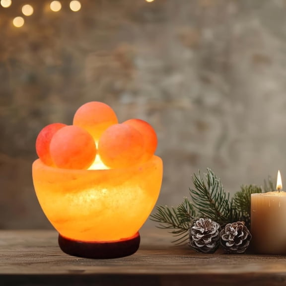 NB Himalayan Pink Salt Lamp Bowl with Salt Balls – Hand-Carved Crystal Rock Salt Lamp with Dimmer Switch & 2 Bulbs – Authentic from Pakistan – Soothing Amber Glow for Home & Office Décor$$
