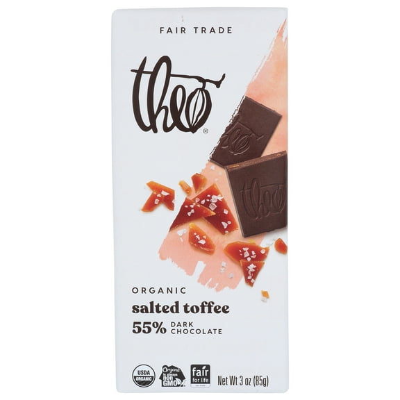 Pack of 12, Theo Chocolate Organic Salted Toffee Dark Chocolate, 3 oz