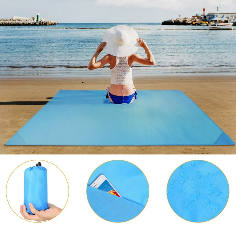 Beach Blanket iMounTEK Waterproof Picnic Mat for 4 6 People Extra Large Lightweight Sand Resistant Blue