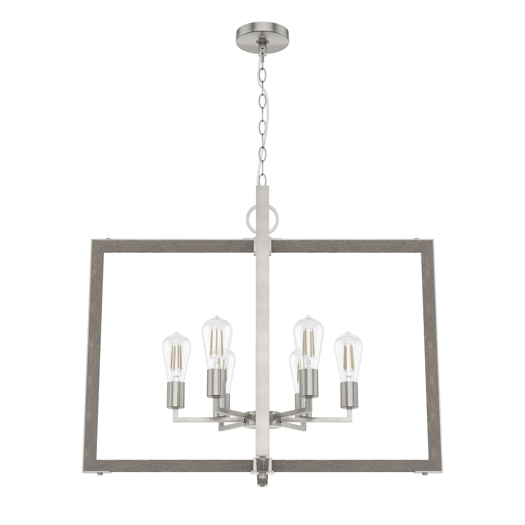 Hunter - Woodburn 6-light Brushed Nickel, Extra Large Pendant Light, Dimmable, Modern Style, Rectangle Shaped, for Bedrooms, Dining, Living Rooms - 19809