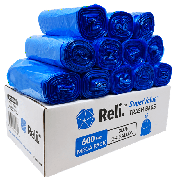 Reli. 2-4 Gallon Trash Bags, Small Recycling Blue Garbage ...