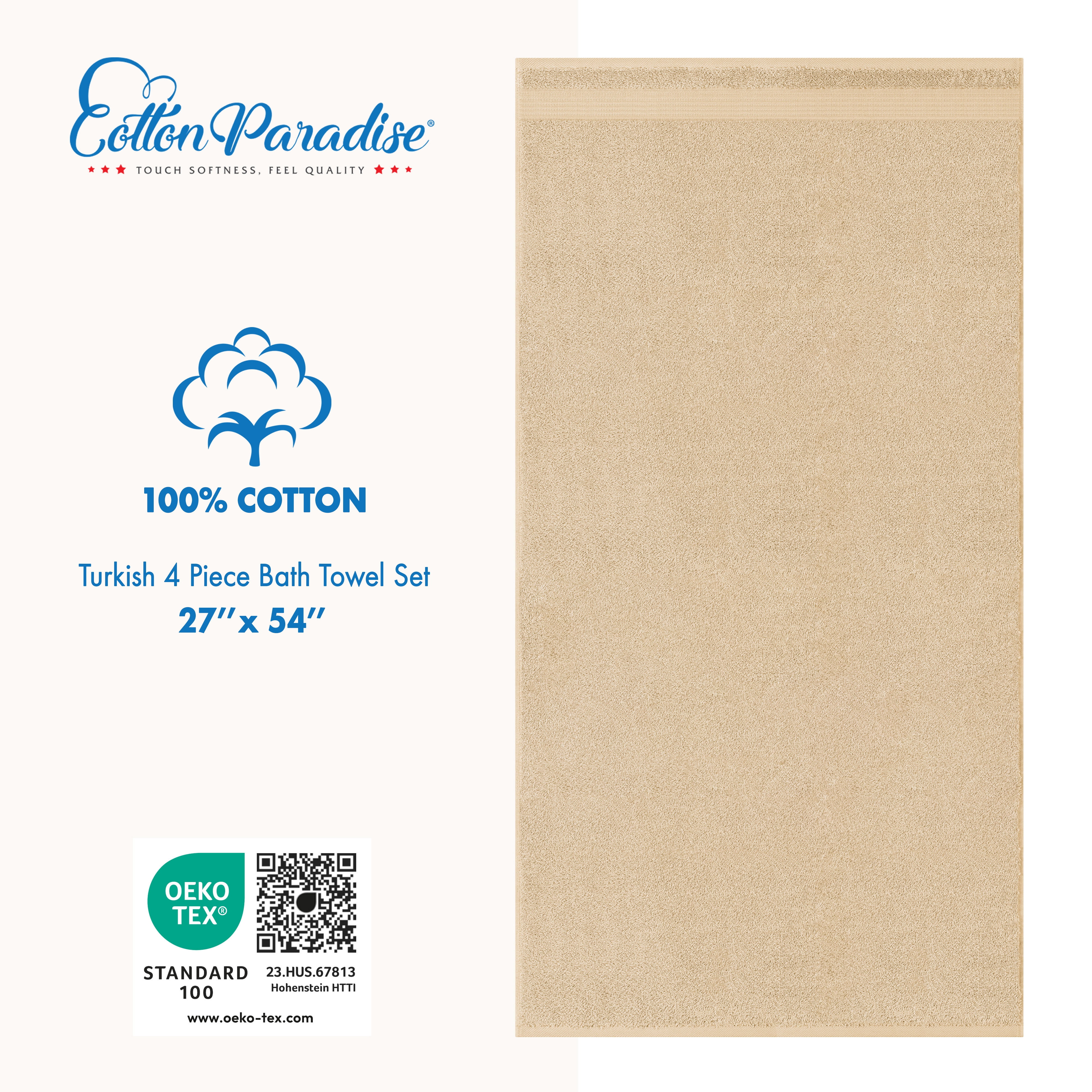 Cotton Paradise 100% Cotton 4 Piece Turkish Bath Towel Set, Soft Plush Towels Clearance Bathroom Set, Beige