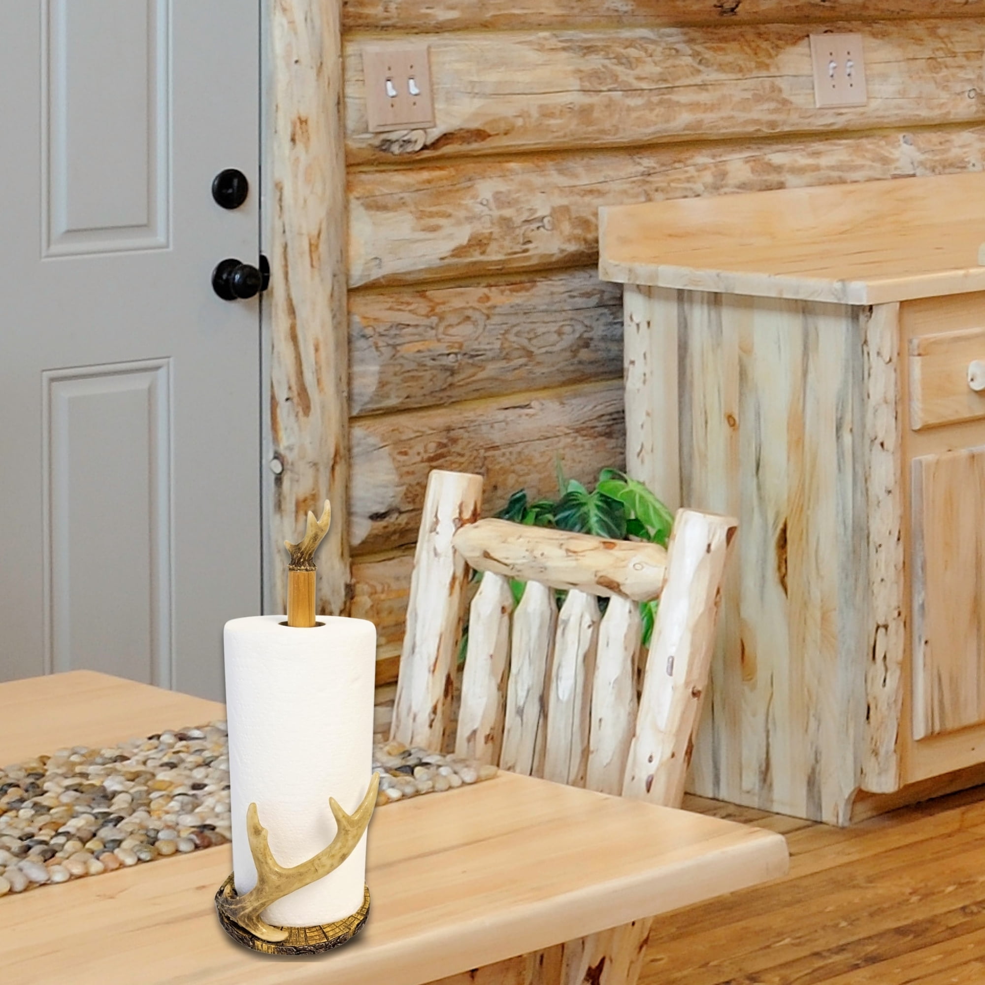 Rustic Free Standing Faux Deer Antler Paper Towel Holder Hunting Cabin Log Decor
