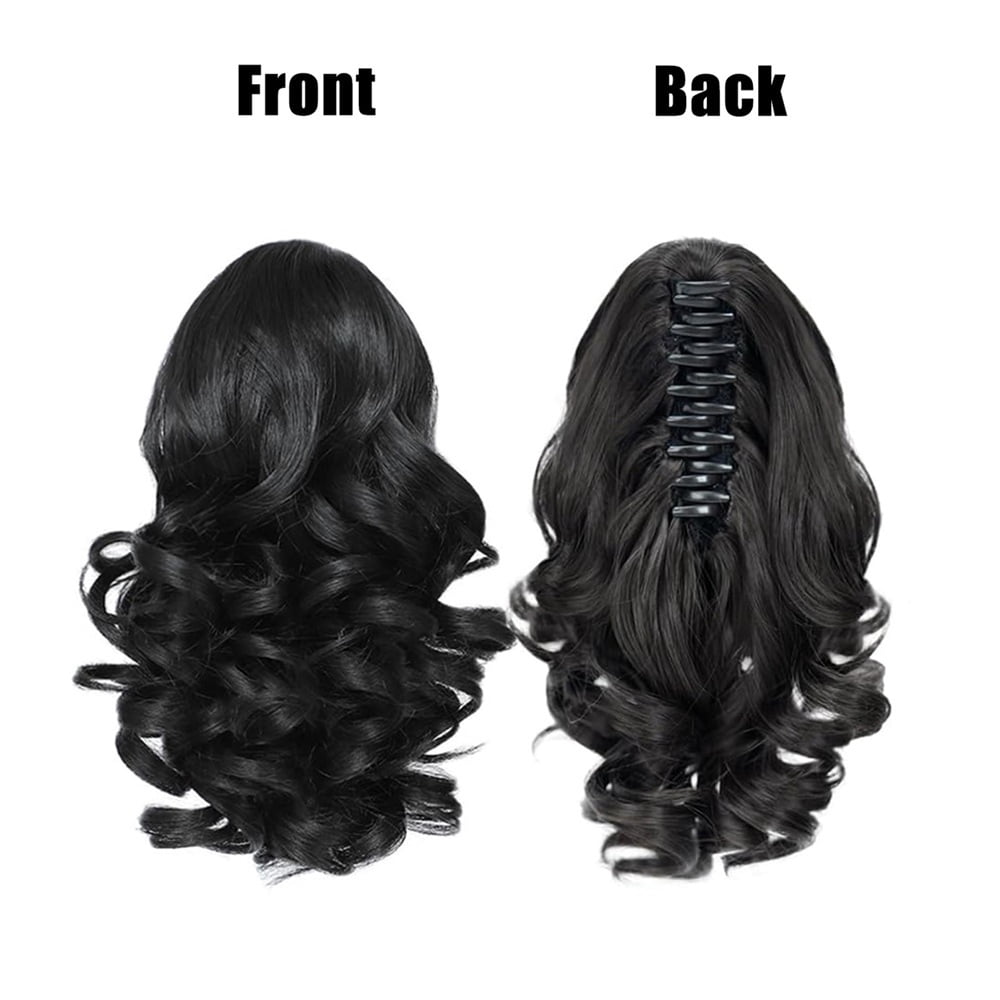 10 Inch Short Claw Clip Pony Tail Loose Wavy Synthetic Faux Hairpiece Clip in Black Hair Extensions