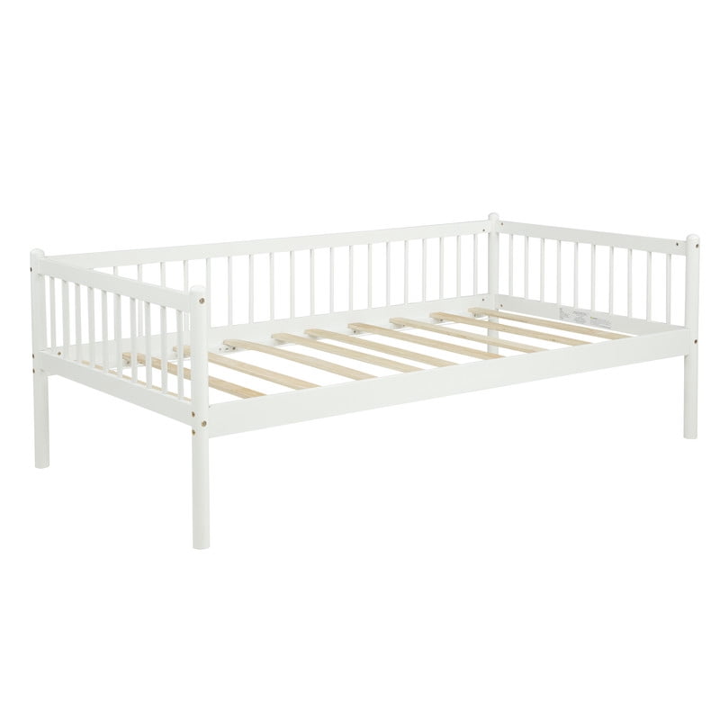 Twin Size Low Profile Platform Sofa Bed with 3-Side Guardrails, Wooden Daybed Frame with 11.8'' Under-Bed Storage
