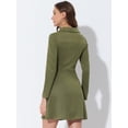 thumbnail image 3 of Vestido acampanado de manga larga con cuello de solapa de gamuza sintética para mujer Ejercito Verde S, 3 of 4