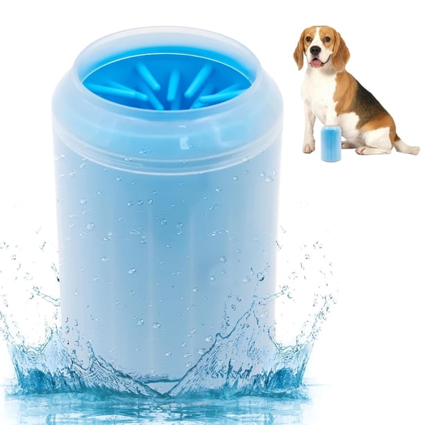 Taza limpiadora de patas de perro, limpiador de tazas con cerdas de cepillo para perros y gatos, limpiador de pies de mascotas fangosas para pequeños, medianos y grandes (grande, azul)