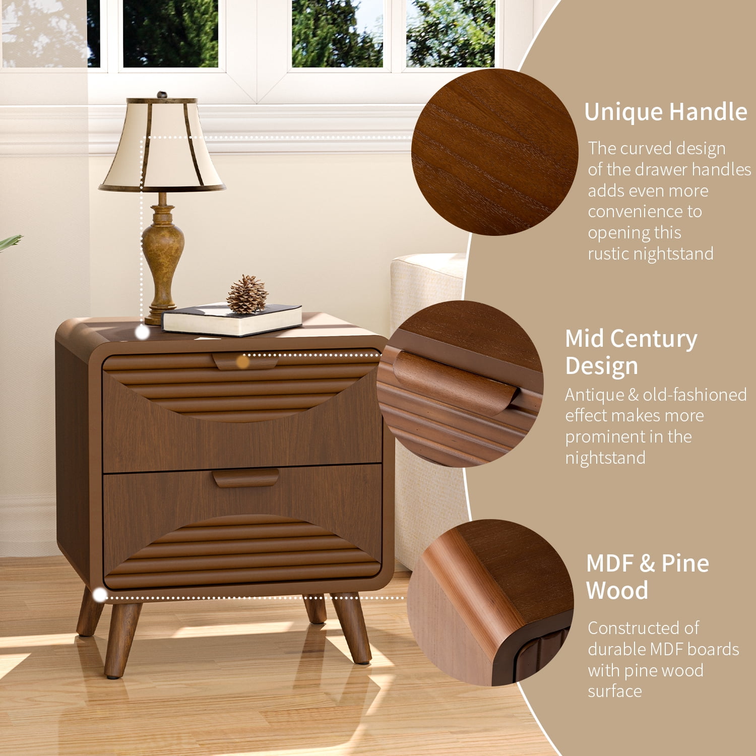 VENTOPYR Modern Nightstand with 2 Drawers for Living room and Bedroom