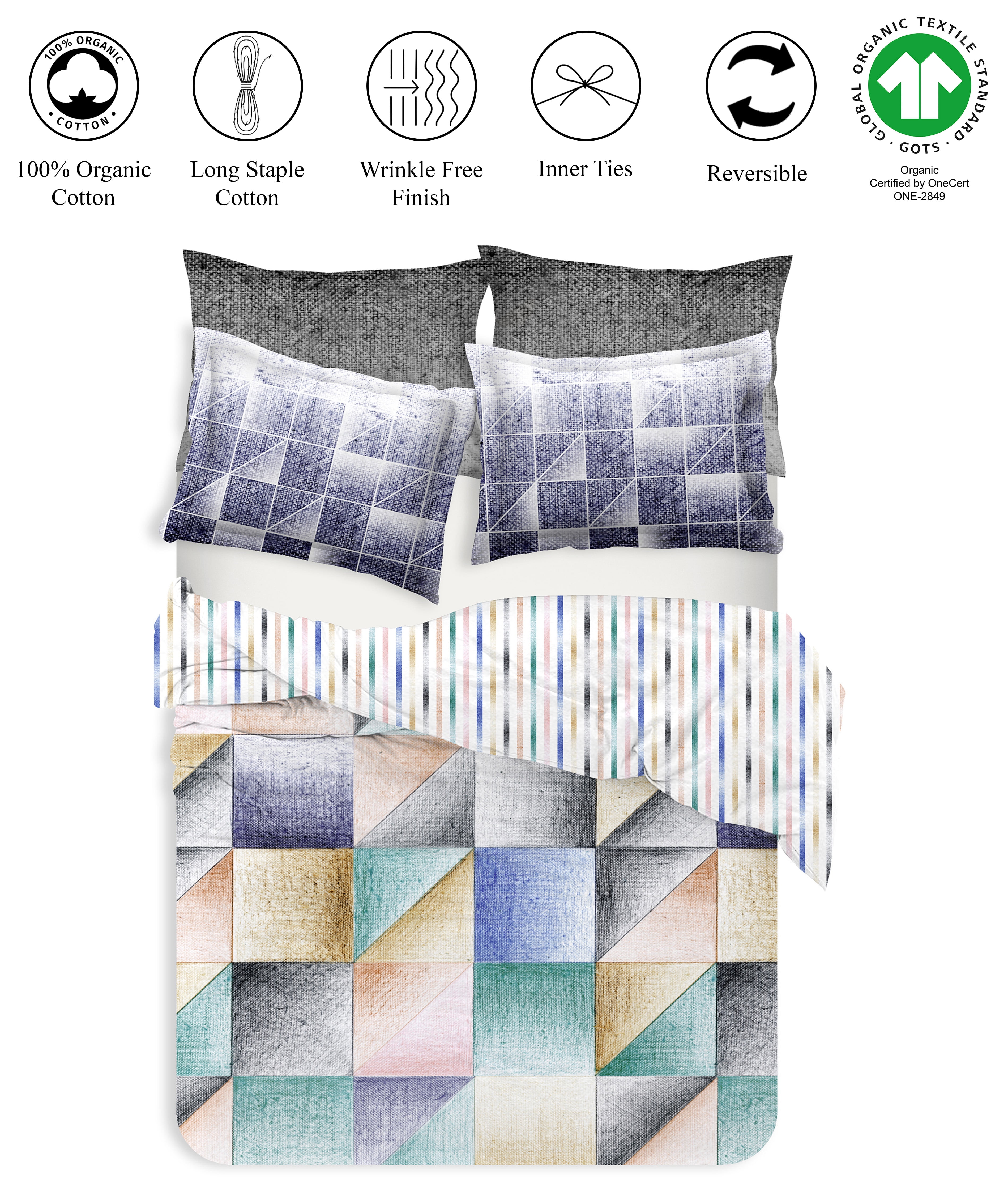 Delara Organic Cotton Duvet Sets 300 Thread Count, 3 Piece Duvet Cover with 2 Shams, King