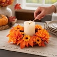 thumbnail image 5 of Thanksgiving Candle Ring, Autumn Pumpkin and Maple Leaf Candle Wreath with Harvest Pumpkin and Berry, Seasonal Candle Centerpiece for Fall Home Table Decor, 5 of 7