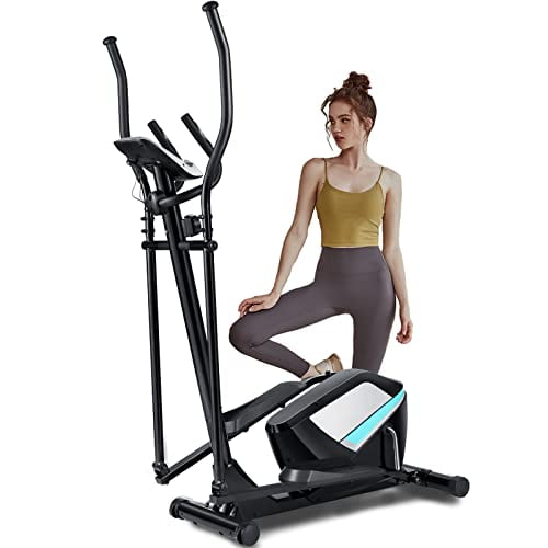 Heart Sensor & Built-in Wheels with LCD Monitor Indoor Cardio Training Elliptical with Adjustable Magnetic Resistance Sporfit Elliptical Machine for Home Use,Magnetic Portable Elliptical Trainer 