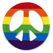 Gwen Studios Multicolor Rainbow Peace Sign Embroidered Iron-on Patch Applique, 3"