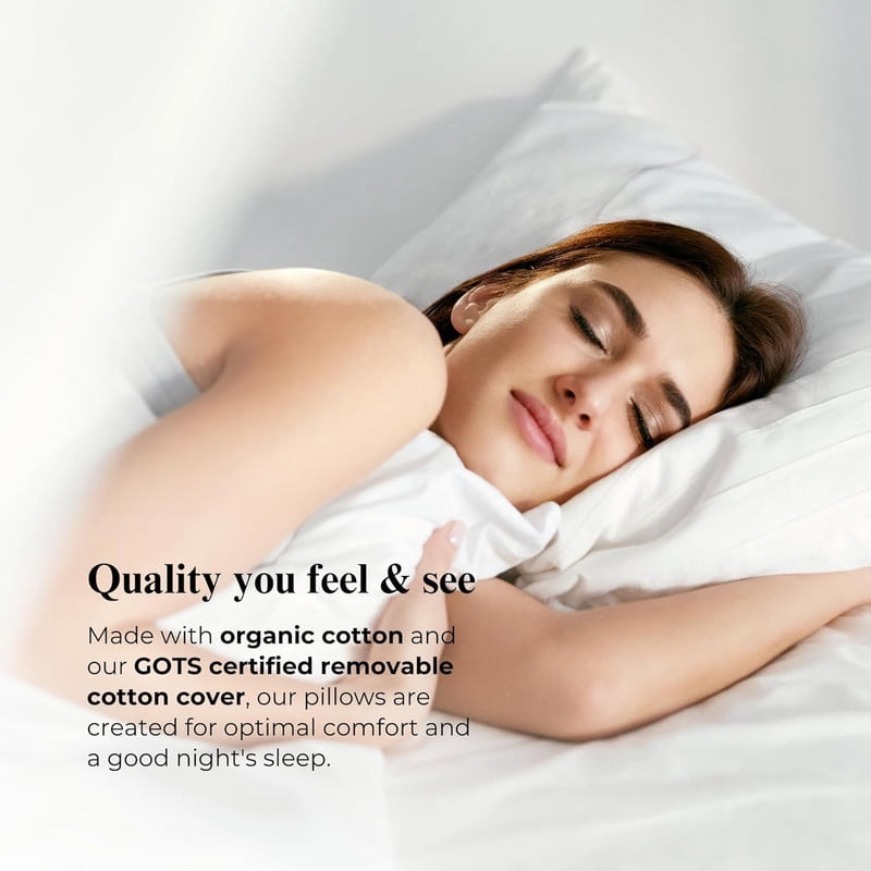 ORGANIC TEXTILES 100% Organic Cotton Pillow with Organic Cotton Cover - GOTS CERTIFIED - Adjustable Loft, Head Neck Pain Relief, Back Side Stomach Sleepers, Bed Pillow - (Travel) - Pack of 1